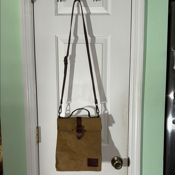 Eco-Beige Other - Eco-Beige Brown Leather-Trimmed Brown Paper Bag Crossbody Bag Recycled 9x11x5.5